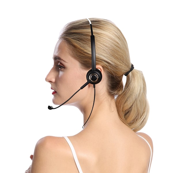 Callcenter-headset med mikrofon, bakmonterat brusreducerande kundtjänstheadset 3,5 mm