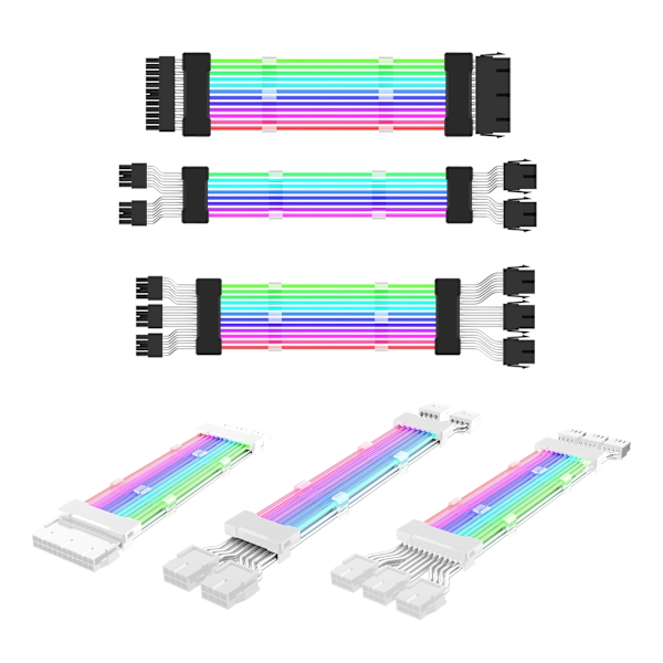 PC- Chassi- PSU Förlängnings RGB Kabel 24Pin PCI-E GPU 8PinX2, 8PinX3 Neon-Färg Linje ARGB Streamer- Transfer Adapter 5V3Pin Svart Black 24p