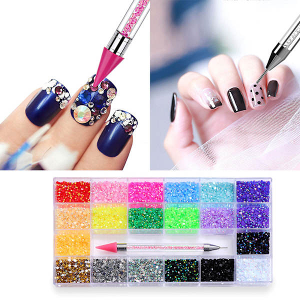 Neglekunst Rhinestones Kit med lim Rhinestones Flatback AB Crystal Neglekunst Sæt Strass Negleperler iriserende 7 0.34