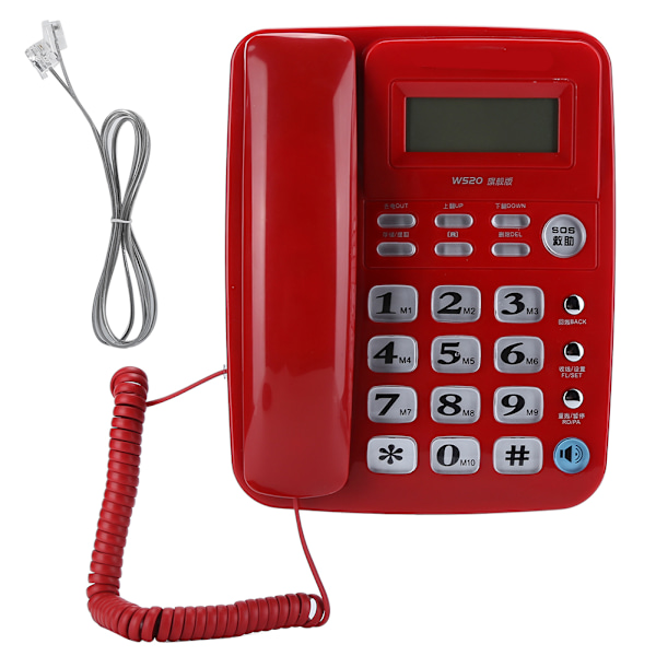 W520 Telefon med nummerpresentatör, handsfree-samtal för kontor, hem, familj och företag, röd