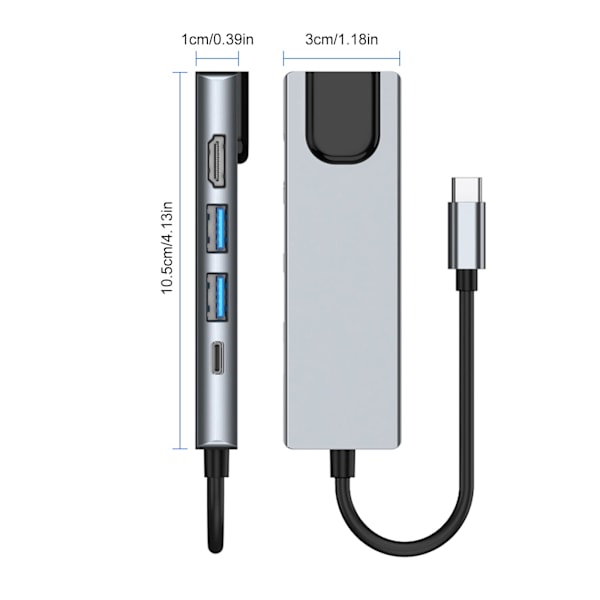5-in-1 USB-C-telakka-asema, tyyppi C - HDMI-sovitin, RJ45 Ethernet, 4K HDMI, 100 W PD, 2 USB 3.0 yhteensopiva MacBook Pro / Air ja tyyppi C -laitteiden kanssa