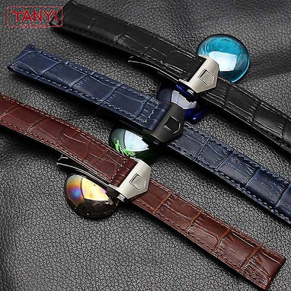 Aito nahkaranneke 19mm 20mm 22m Tag Heuer -kellolle, miesten rannekoru, taittolukko, nahkaranneke - musta, punainen, musta, sininen, ilman solkea blue no buckle 20mm
