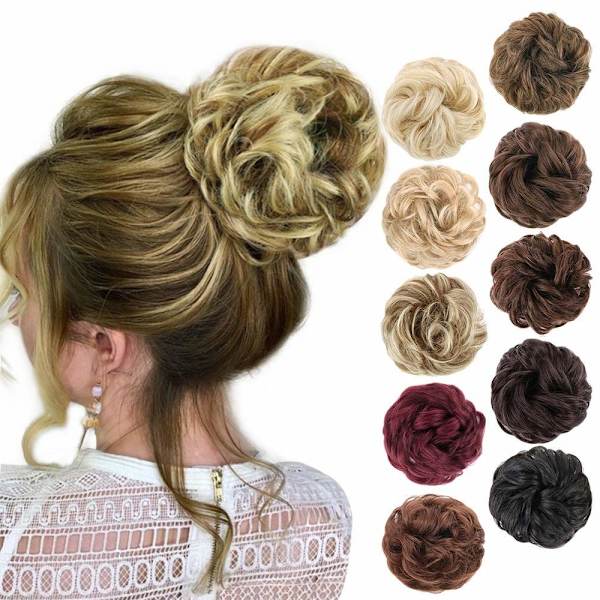 1 stk Messy Bun Hårextensjon Scrunchie Krøllete Bølget Messy Syntetisk Chignon for Kvinner Oppsett Hårtilbehør Light Blonde & Light Brown#