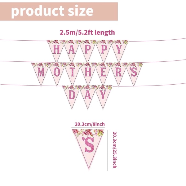 Onnellisen äitienpäivän banneri - Äitienpäivän juhlaviiri Garland-lisävarusteet Koristelu (15 kpl, 2,5 m)