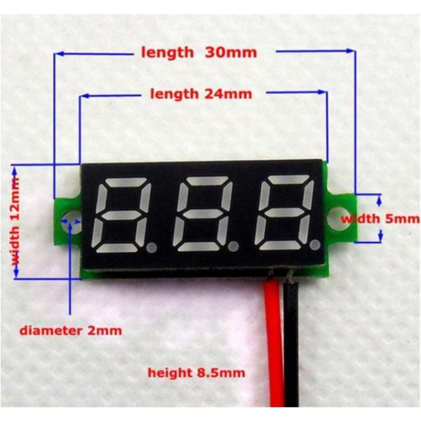 Voltmeter 3-30v DC Digital for bil, båt, campingvogn, bobil og motorsykkel Ed RED