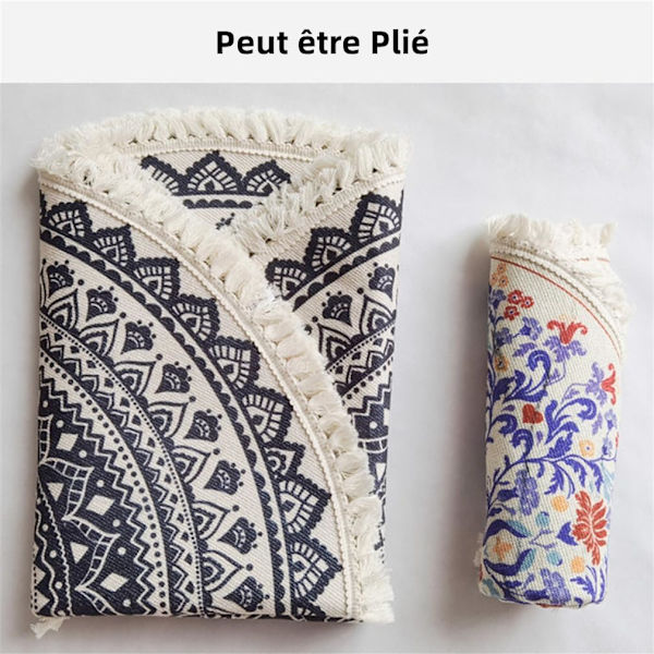 Bomuldsvævet rundt tæppe, boheme mandala frynsetæppe, skridsikkert tæppe til stue (60 cm, grå)