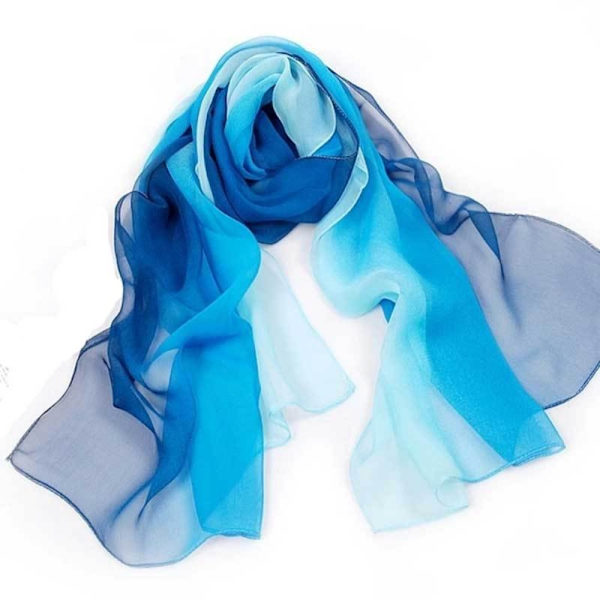 Siden Scarf Sjal BLÅ Blue