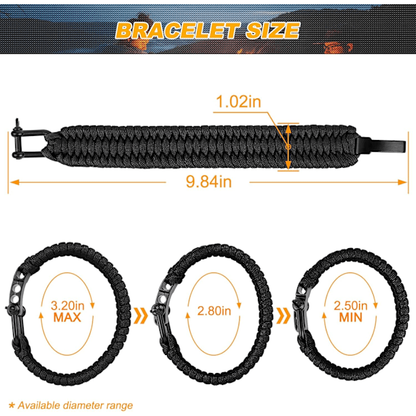 Overlevelsesarmbånd, taktisk paracord-armbånd med smedet rust