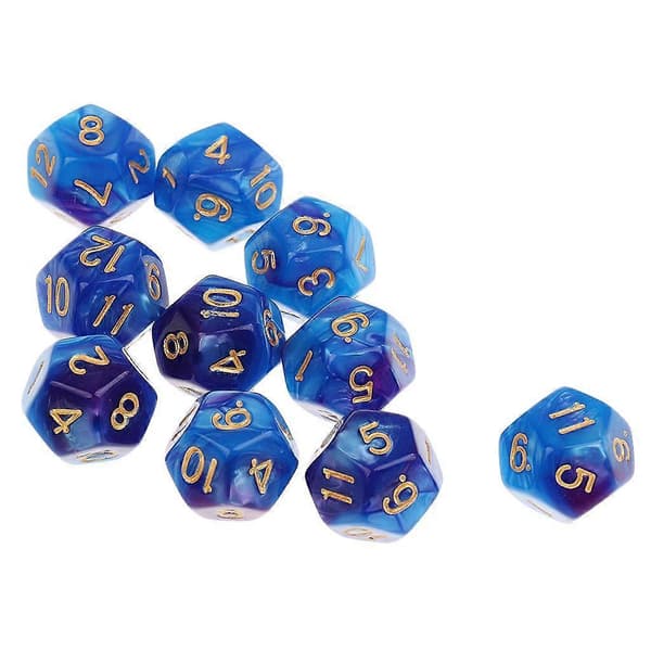 10 stk. 12-sidige terninger D12 polyedriske terninger for terninger Hvit{h} Blue Purple