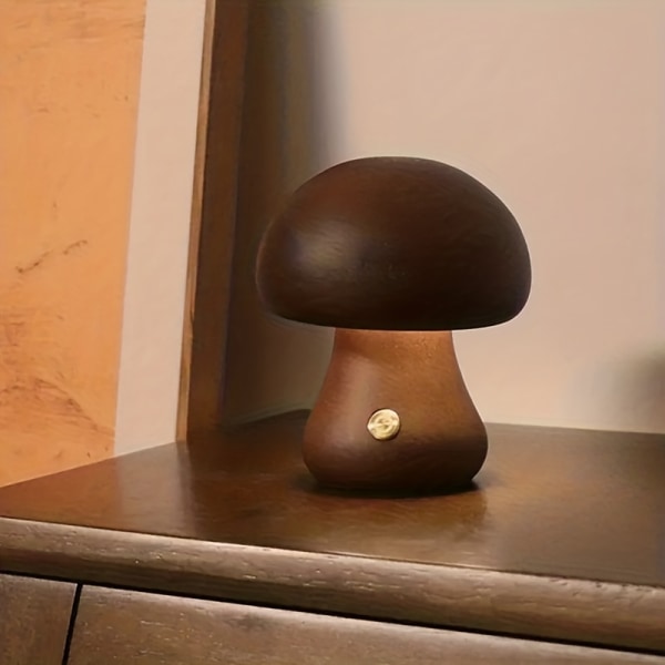 1 stk. LED Kreativ Svampebordlampe, Træbordlampe, Soveværelse Sengebordsnatlys, Justerbar LED Type C - Walnut