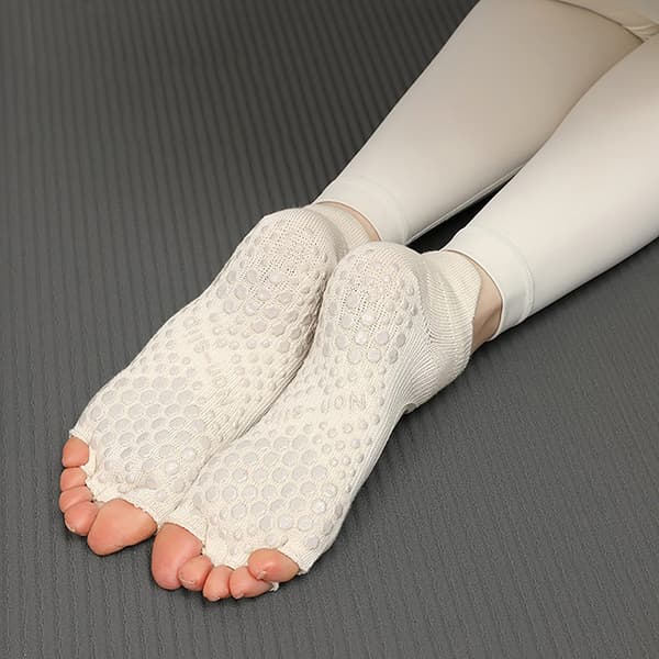 Dame Halv Tå Ballet Yoga Strømper Skridsikre Peep Toe White