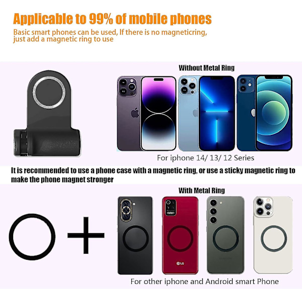Magnetisk kameragreb Bluetooth-montering, med aftagelig Bluetooth-udløserfjernbetjening og kolde sko, til iPhone, Samsung, AndroidGrå