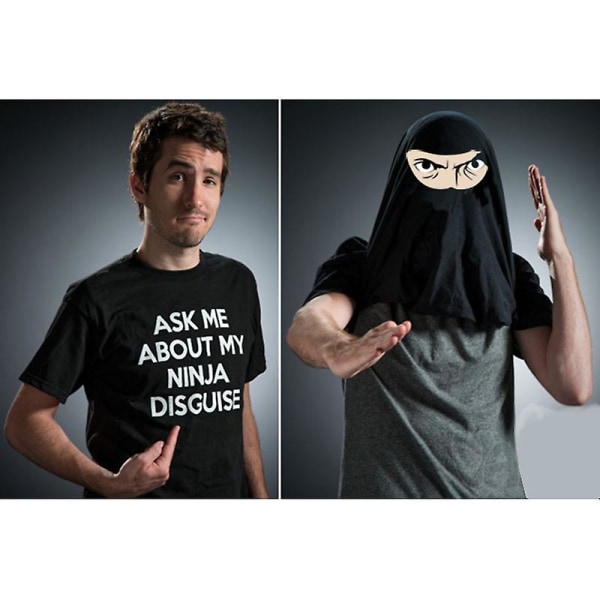Kysy minulta ninja-asustani Käännettävä T-paita Hauska asu Grafiikka Musta Ninja Black Ninja Kids Size 140