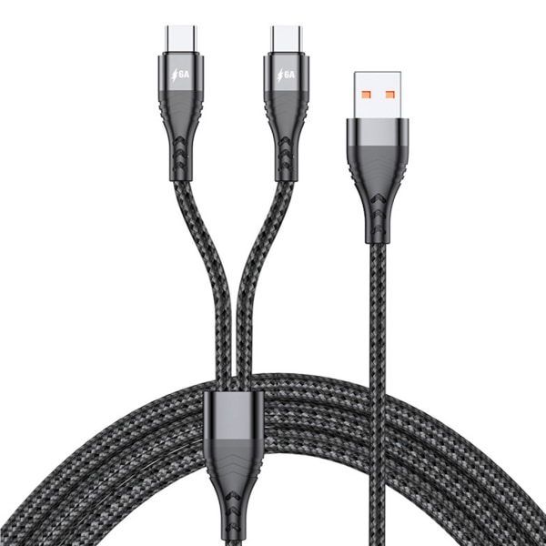 1 i 1 Multiladingkabel USB til 2 Dobbel Type C-kontakt Hurtigladingkabel for Mobiltelefoner, Nettbrett og Mer 0.06 120 cm