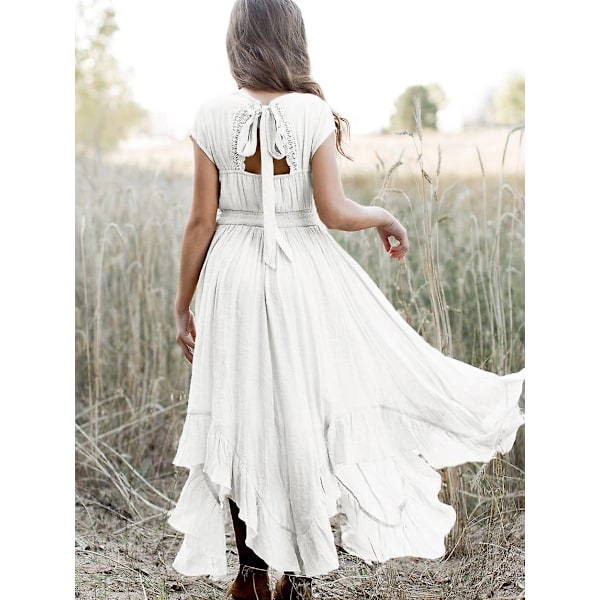 Plus Size Prinsessa Flickor Bomull Spets Fest Tonåringar Långa Klänningar Baby Barn Blomsterflicka Bröllop Födelsedag Barnkläder För 6-14y Vit White 12
