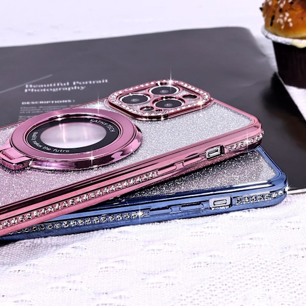 Magnetisk etui til iPhone 14 Pro Max med stativ, Rhinestone Glitter Belagt Bling Luksus Telefonetui (Kompatibel[qb]
