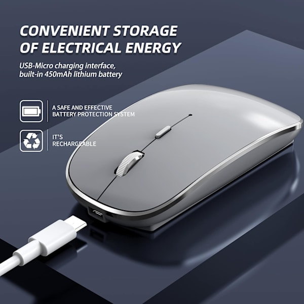 Trådløs mus genopladelig bærbar lydløs trådløs mus USB og Type-C Dual Mode trådløs mus 3 justerbar DPI til bærbar Mac PC