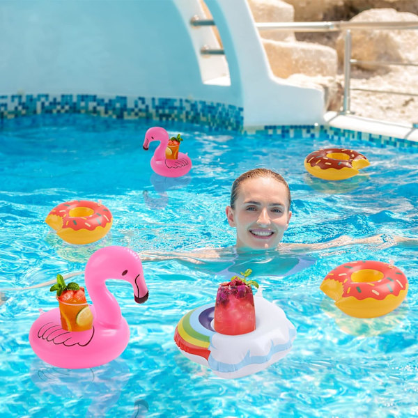 Oppustelig drikkevareholder, 6 stk. pool drikkevareholder flyder kopholder drikkevare flyder, flamingo flydende drikkevareholder til poolparty