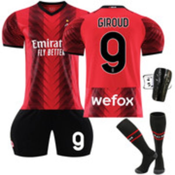 23-24 AC Milan Hemma Barn Fotbollströjor #9 Giroud Träningskit - Lager Kids 16(90-100CM)