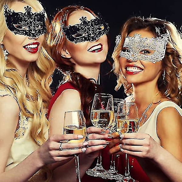 stk. Masquerade-maske, sort filigran og sølv filigran Fancy julemasquerade-masker til maskeradebal