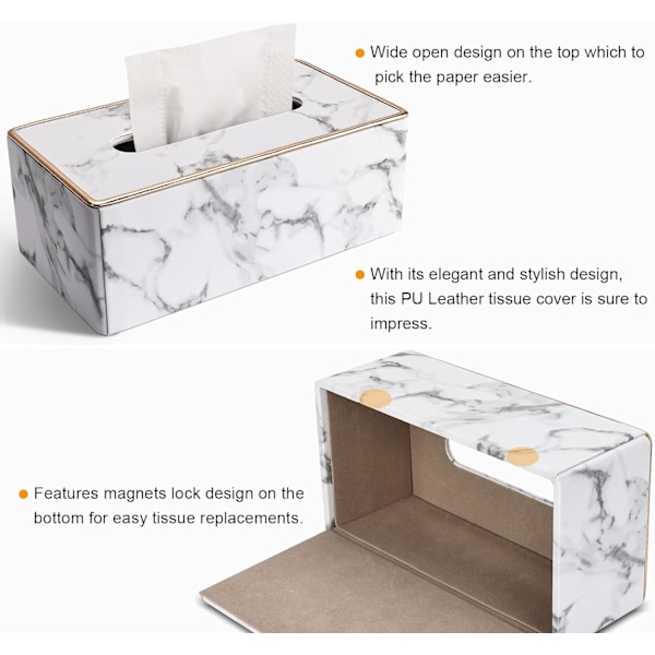 Rektangulär servettlådehållare i PU-läder, servettlådehållare för Kleenex, servetter, rektangulära servettlådeöverdrag, hållare för badrum, bil, hem, dekorativ