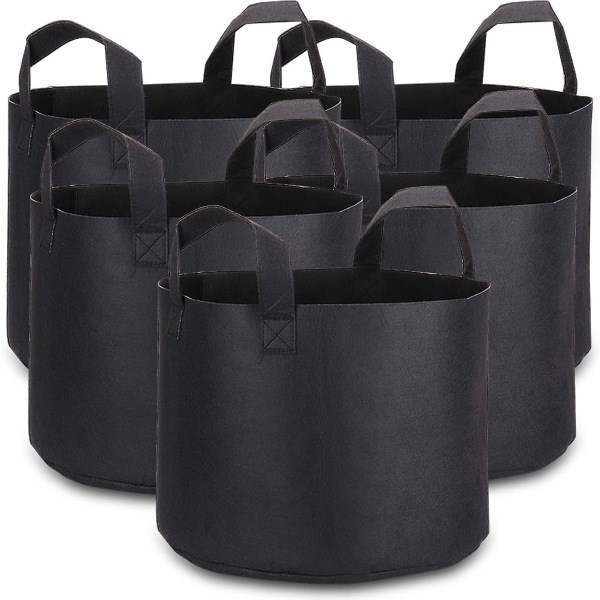 5 gallon dyrkningsposer med plantelabels, 5-pak kraftige stofplantepotter