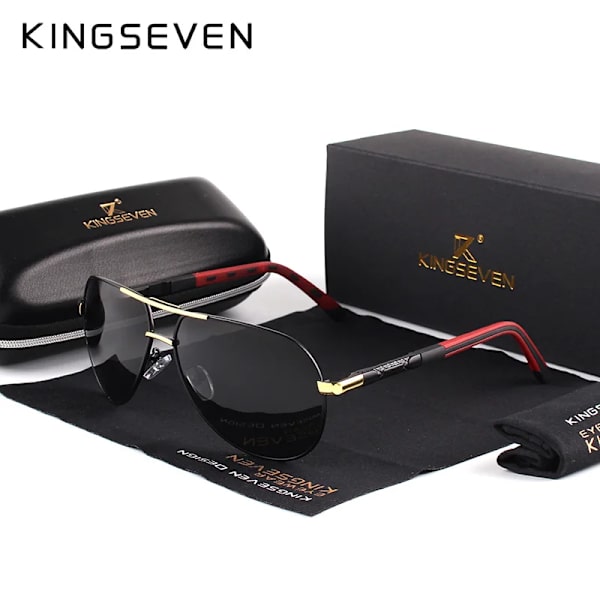 KINGSEVEN Märke Mäns Aluminium Magnesium Solglasögon Polariserad UV400 Solglasögon oculos Man Glasögon Solglasögon För Män N725 Guld Svart Gold Black original