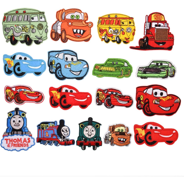 Iron on or sew on patches for bus, sports car, fire engine, for 1 chap