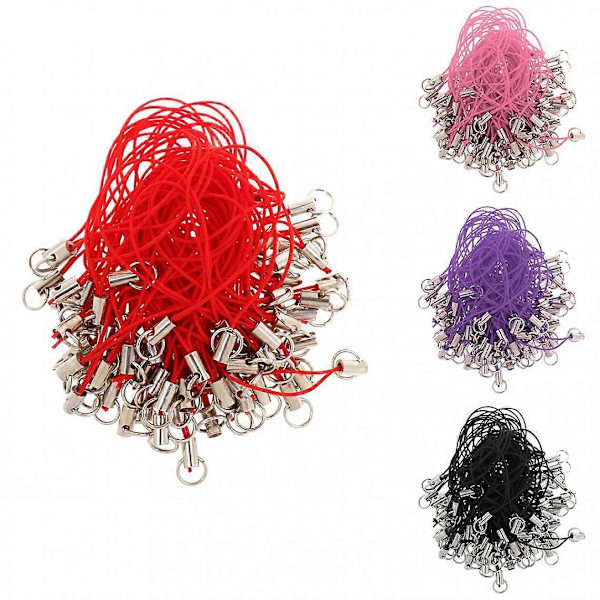 100x Mobilsnorer med Jump Ring End Lassos Svart(h})