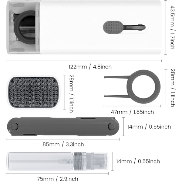 Mørkegrå 7 i 1 værktøjstastaturbørste - Multifunktionel rengøringssæt