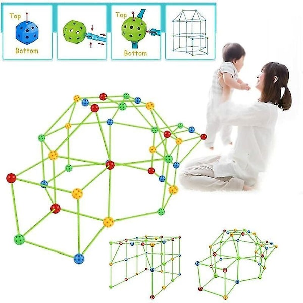 Barnens tält, Diy Fort barnsäng byggsats, slottunneltält leksak, inomhus utomhus (boll 36 pinne 51 med tält)