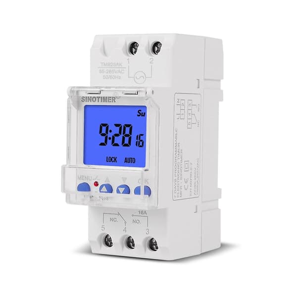 Tm928ak Smart skærmdisplay Udskifteligt batteri Skinne timer switch Baggrundsbelysning 85-265V 16A