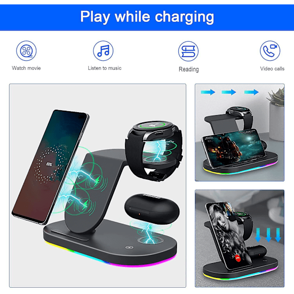 3 i 1 Android trådløs lader kompatibel med Samsung-enheter, ladestasjon kompatibel med Galaxy S22/s22+/s22 Ultra