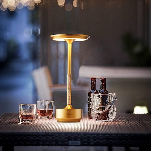 Laderbar Bordlampe med Dimmer, Metall, USB - 1 stk Gull
