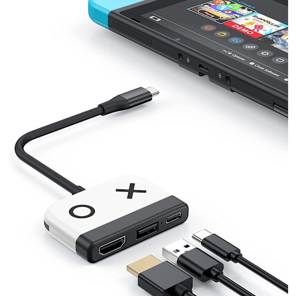 Bryterstasjon for Nintendo Switch OLED, 3-i-1 Switch TV-adapter med 4K HDMI, USB 3.0-port, Type C 65W PD-lading