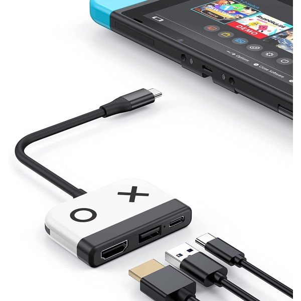 Nintendo Switch OLED -konsolin telakka, 3-in-1 Switch TV -sovitin 4K HDMI-, USB 3.0 -portti, Type C 65W PD -lataus