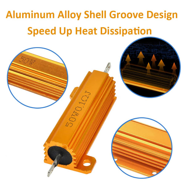 2 stk 50W 3 Ohm husmotstand Effekt Gull skallplate Viklet chassis montert kjølerib hus