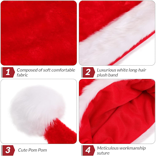 Julehatt Santahatt For Voksne, Pluss Lang Julehatt Luksus Santahatt, Julefesthatt For Menn Og Kvinner, Juletilbehør Rød RED adult