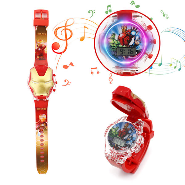 Cartoon Deformation Flip Light Watch Projektion Barnleksak Iron Man