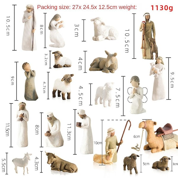 REMAKE Willow Tree Nativity Figursett Statue Håndmalt Dekorasjon Julegave ~ Jesus 10-delt sett