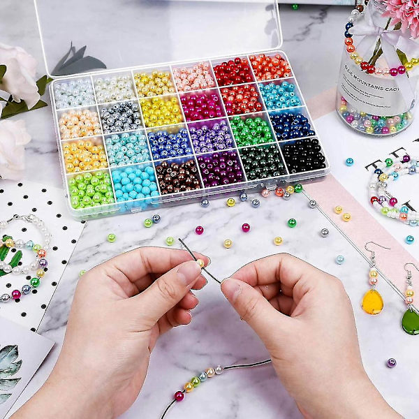 1680 stk 6 mm 24 farger runde perler med hull til smykkefremstilling løse mellomperler for diy C