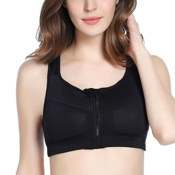 Kvinners Front Zipper Gathered Sexy Sports Bra Hvit White 2XL