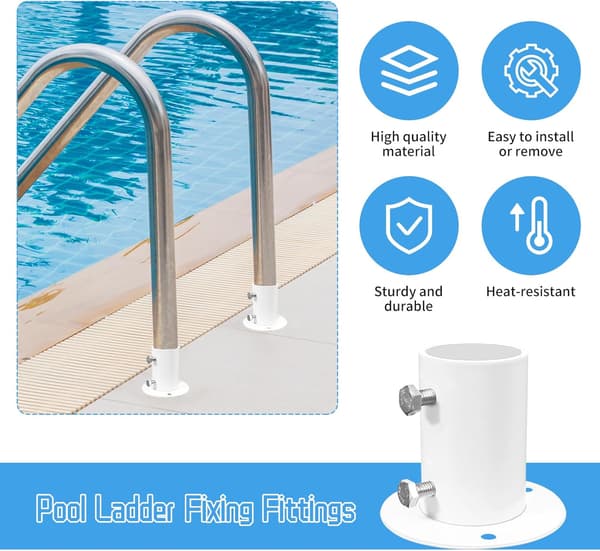 Poolstigebeslagspakke i rustfrit stål - Poolstigeankerklampe med flange rør - Pooltilbehør - Poolstigebøsning - Stigebeslag (BT)