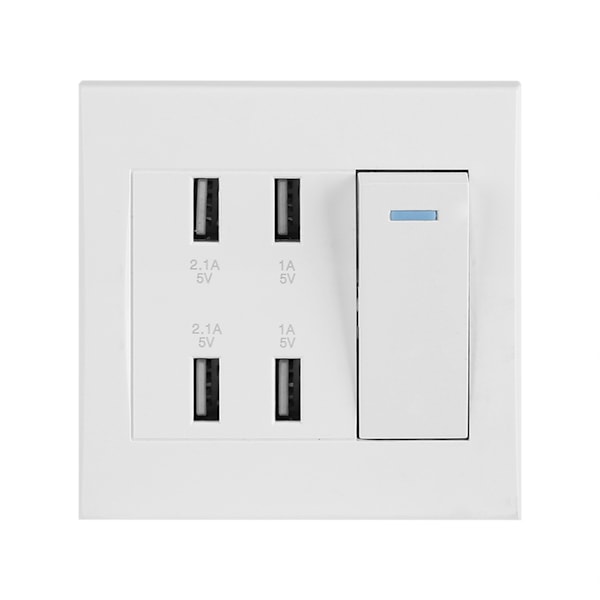 Väggmonterad USB-strömuttag med strömbrytare 5V 2.1A/1A 4100mA (220~250V)