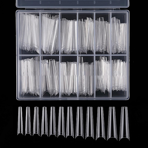 120 stk. Ekstra lange C-kurvede negletips Lange firkantede franske nude Transparent