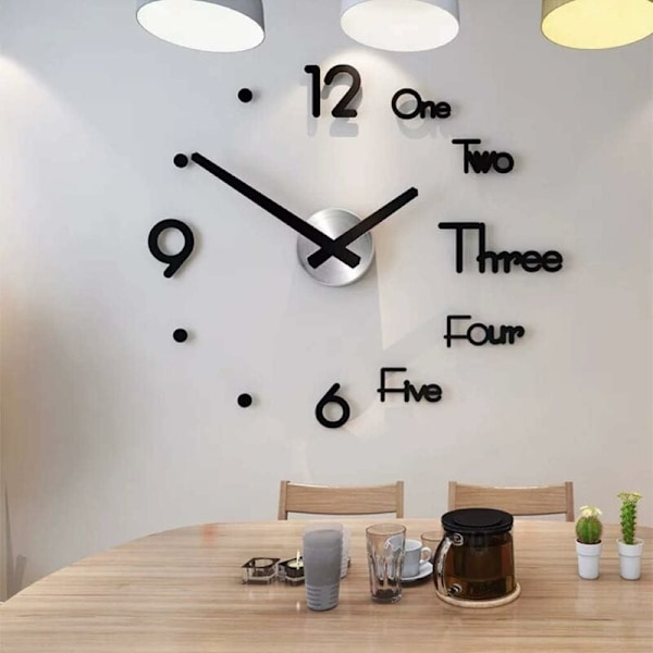 Liten svart väggklocka i akryl, väggklocka för hemmet, modern väggklocka, ramfri väggklocka, dekorativ