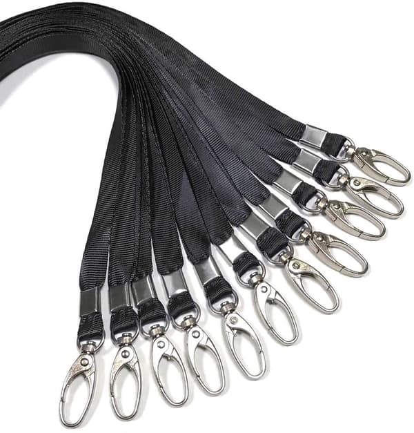 10 stk Lanyard Svart Lanyard for ID-koder Nylon Lanyard Bulk Clip Svingbar Henger for Kontor ID-koder Nøkkelringer
