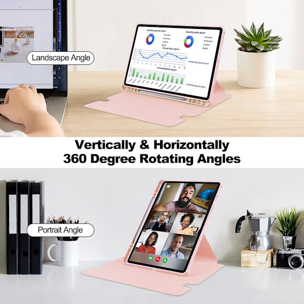 Etui til Samsung Galaxy Tab S9 FE Plus med Bluetooth-tastatur og roterende tabletstativ Pink