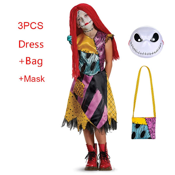 Nightmare Before Christmas Horror Sally Cosplay-dräkt Baby Girls Halloween Maskeradfest Jack Skellington Klänning för barn Sally Sets 02 Sally Sets 02 100(2T)