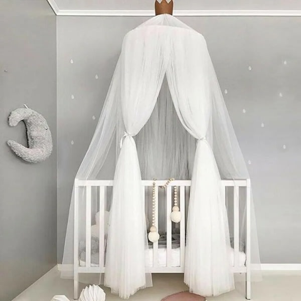 240cm seng baldakin barn baby myggnetting dekorasjon barnerom soverom telt tyll, hvit